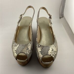 Jimmy Choo Beige and Gold Wedges